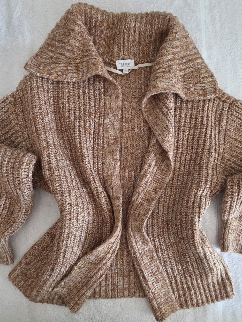 True Craft Chunky Knit Oversized Cardigan Sweater Brown Marled